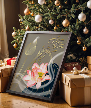 Elegant floral design with blooming lotus and golden fish accents