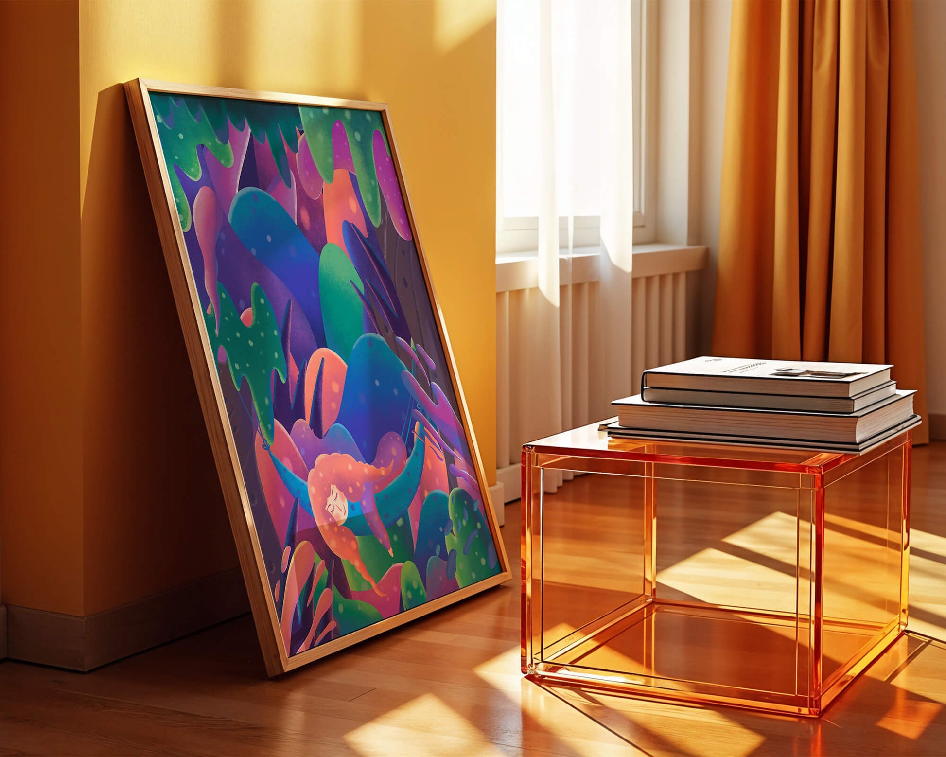 Selva surrealista onírica con mujer dormida