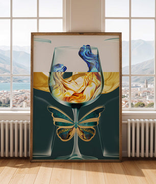 Cristallo con scultura di liquido e arte di farfalla