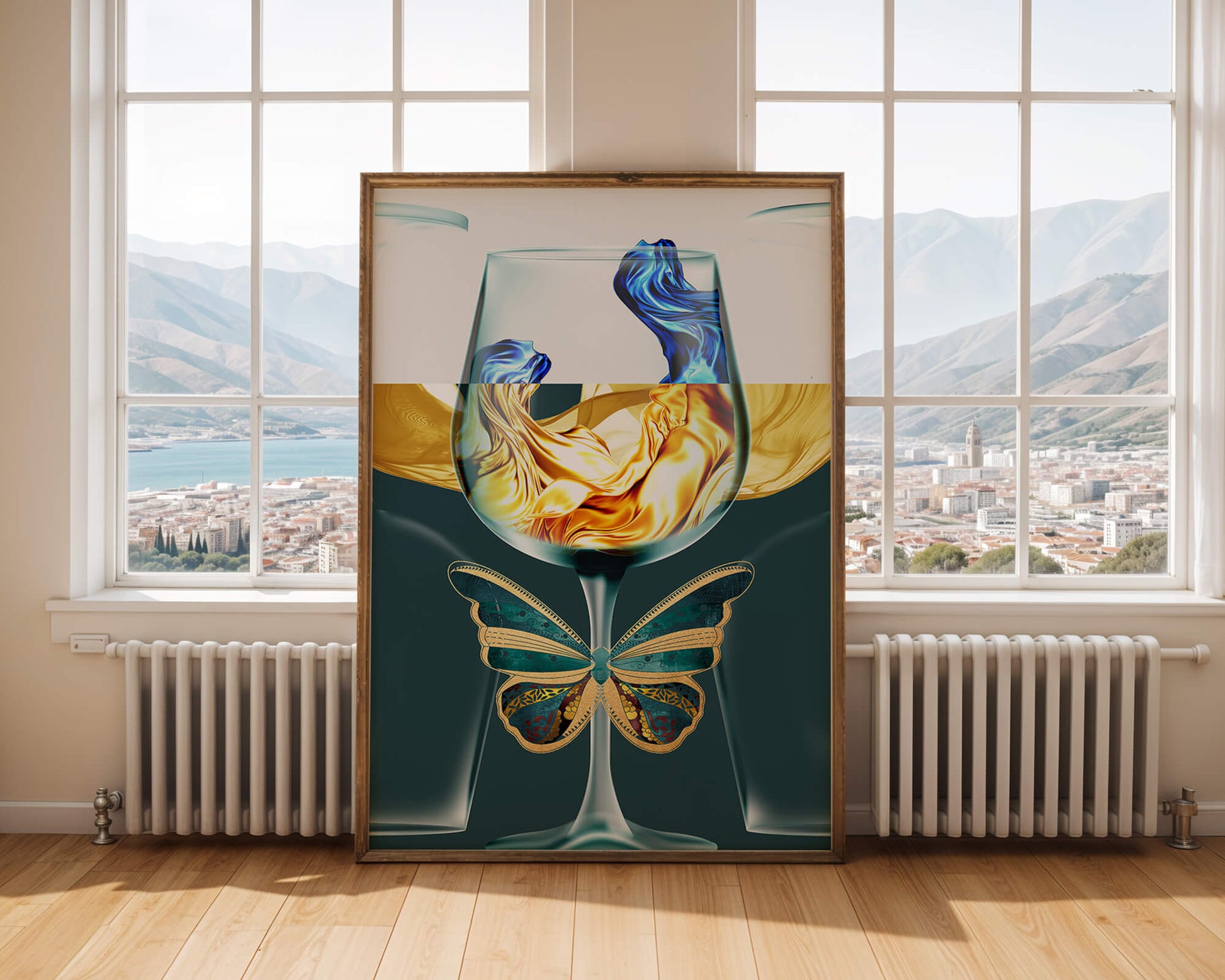 Cristallo con scultura di liquido e arte di farfalla