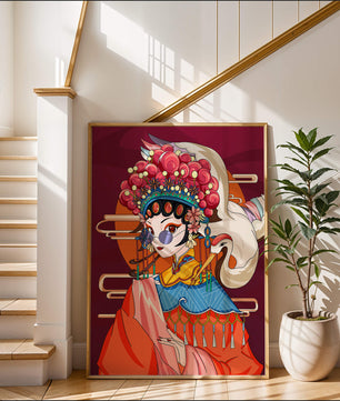 Illustration élégante de personnage d'opéra chinois aux couleurs vives