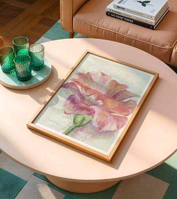 Beautiful pink flower painting with golden accents