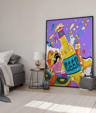 Vibrant Party Scene with DJ and Cartoon Characters