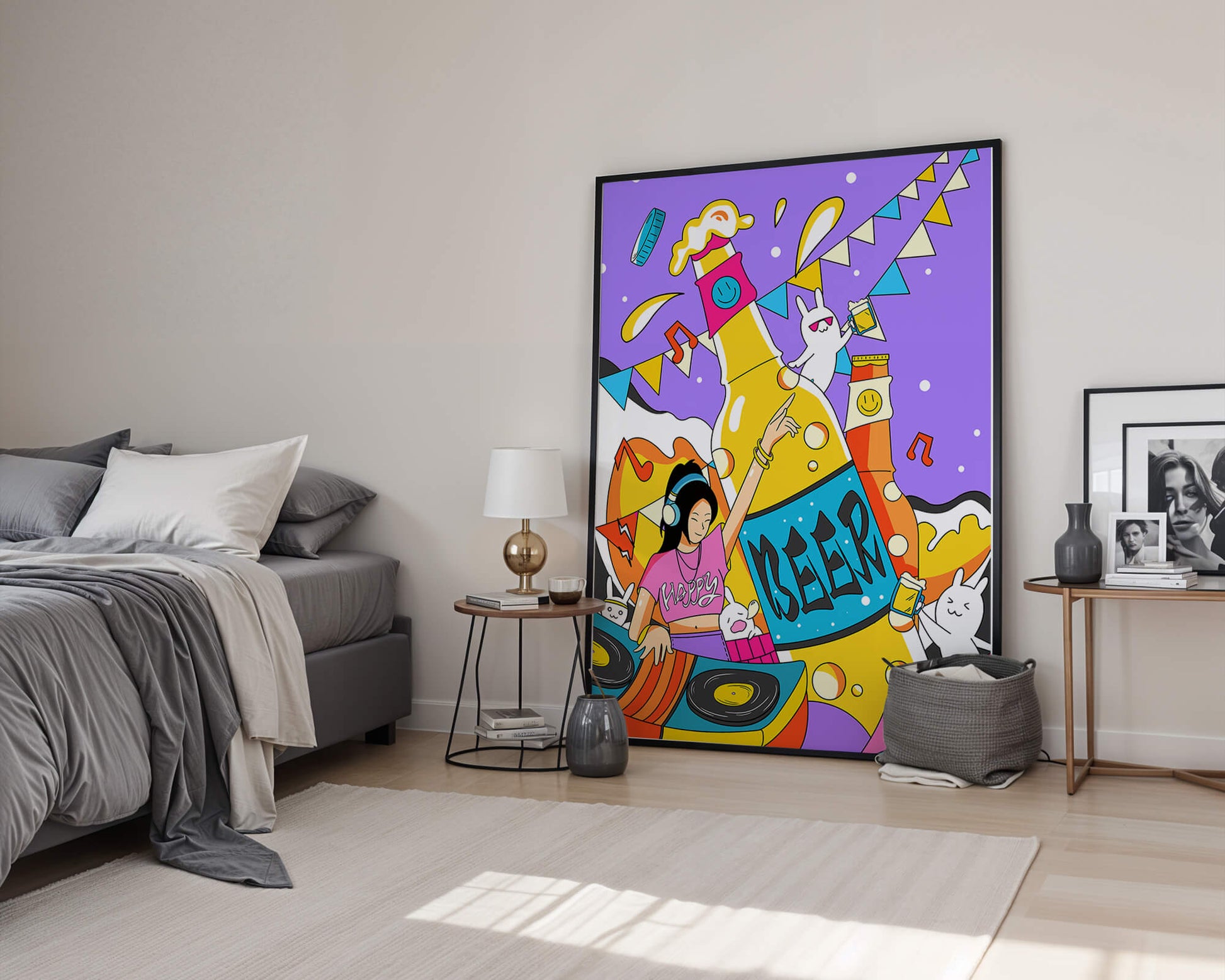 Vibrant Party Scene with DJ and Cartoon Characters