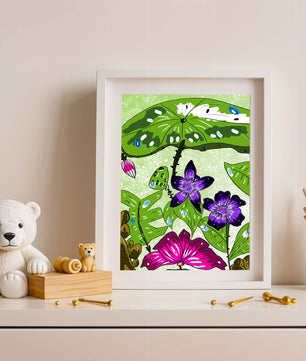 Bunte Blumenillustration mit exotischen Blumen und Blättern
