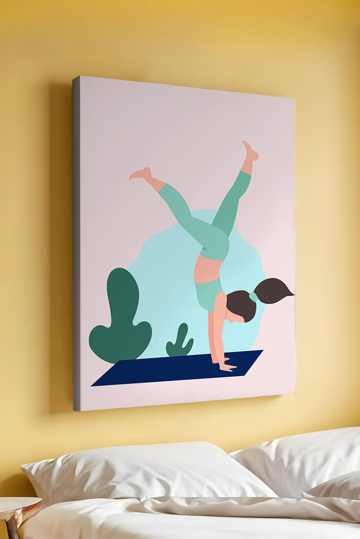 Illustration of a woman practicing yoga handstand pose