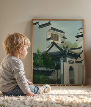 Traditional Asian architecture with lush greenery