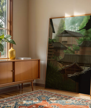 Traditional Japanese Architectural Scene with Lush Greenery