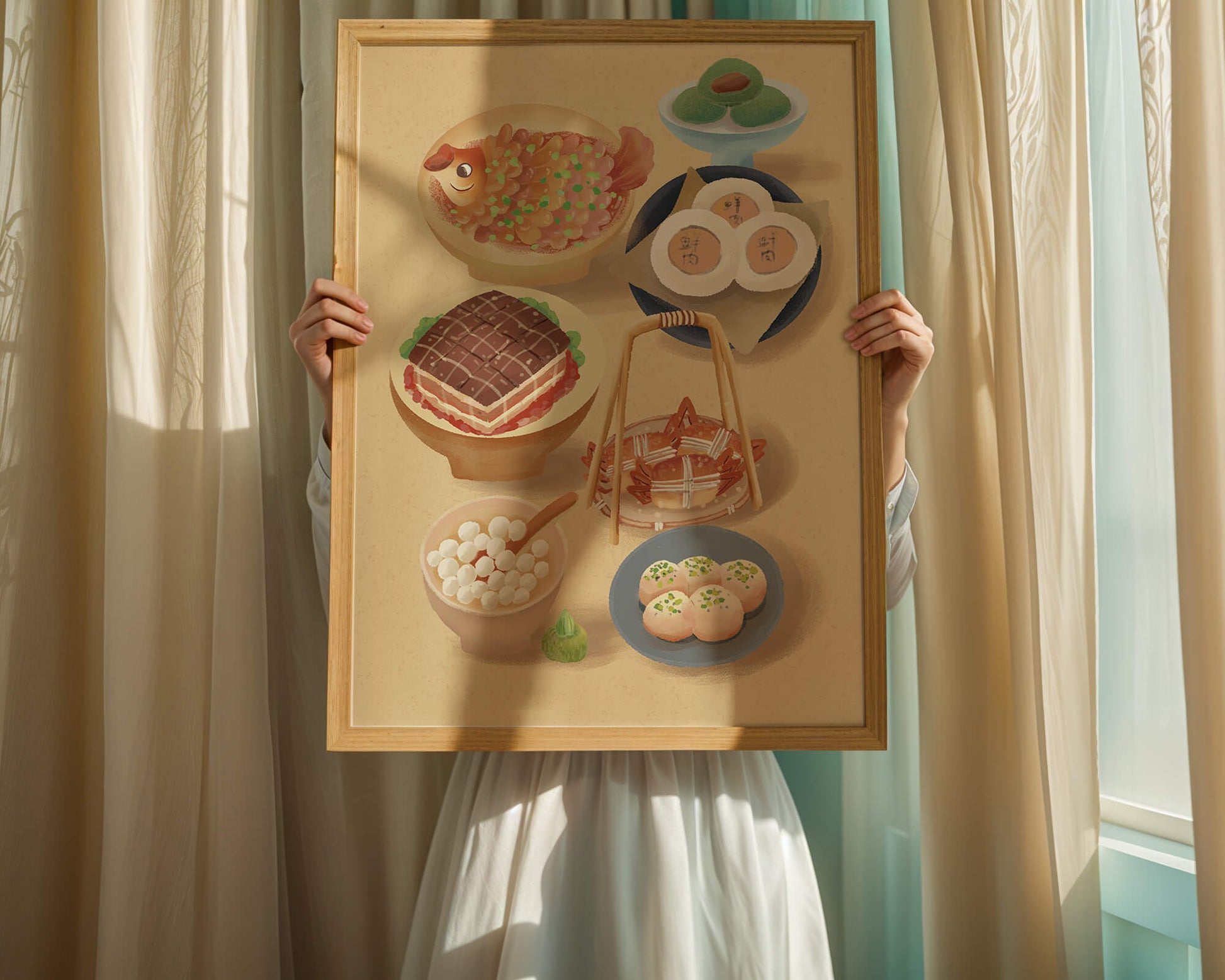 Colorful Chinese Cuisine Illustration with Various Dishes