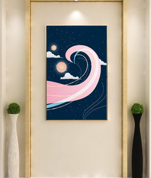 Cosmic Waves and Planets with Whimsical Pink Swirls and Stars - Mi tienda