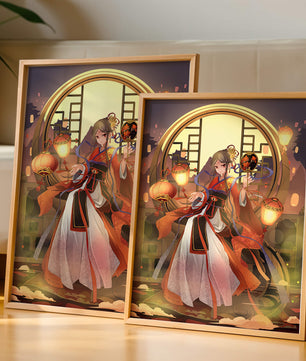 Elegant Asian-inspired fantasy artwork with lanterns