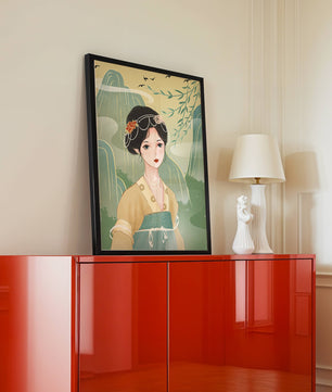 Traditional Asian Art Featuring Woman with Jewel Embellishments