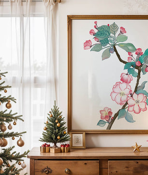 Elegante ilustración floral en acuarela con flor de cerezo.