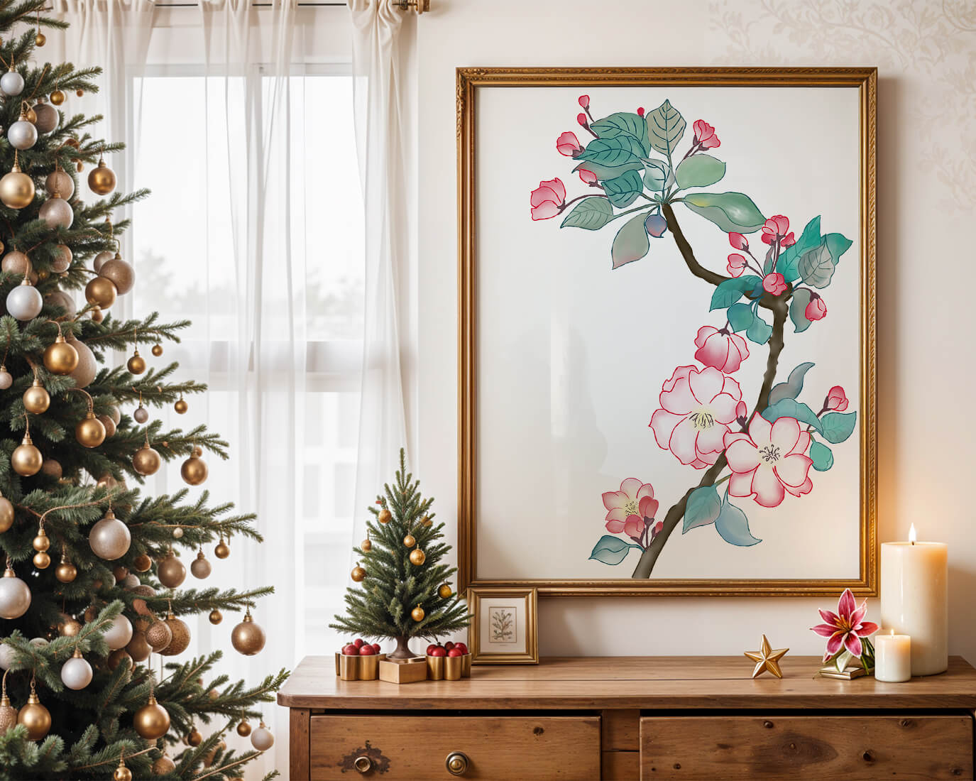 Elegant floral watercolor illustration with cherry blossom
