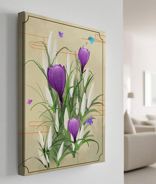 Elegant Crocus Flowers with Butterflies in a Delicate Frame