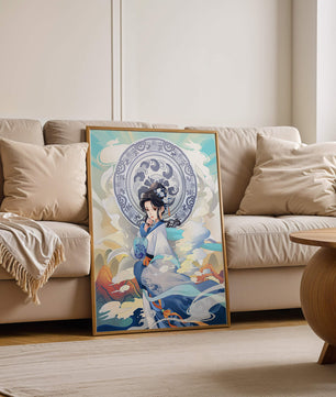 Elegantly Dressed Woman with Traditional Chinese Backdrop