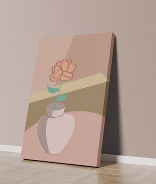 Ilustración abstracta de un jarrón con una flor en colores pastel