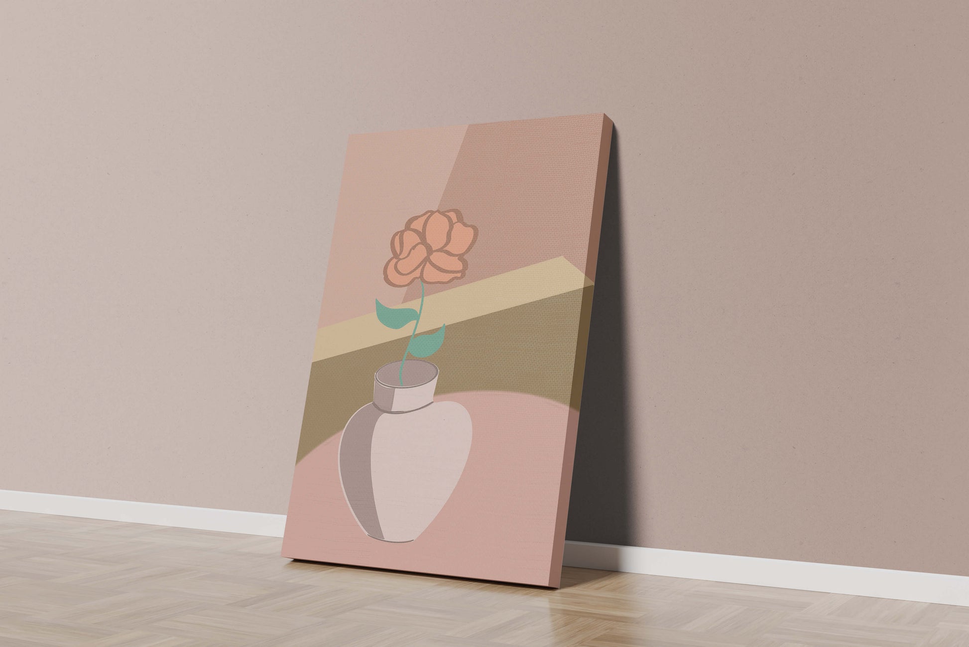 Ilustración abstracta de un jarrón con una flor en colores pastel