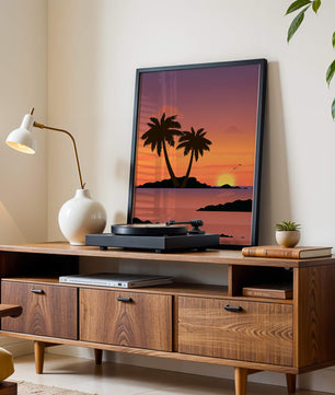 Sunset Over Tropical Island with Palm Trees and Birds - Mi tienda
