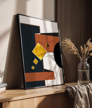 Abstract geometric art with gold accents and bold colors - Mi tienda
