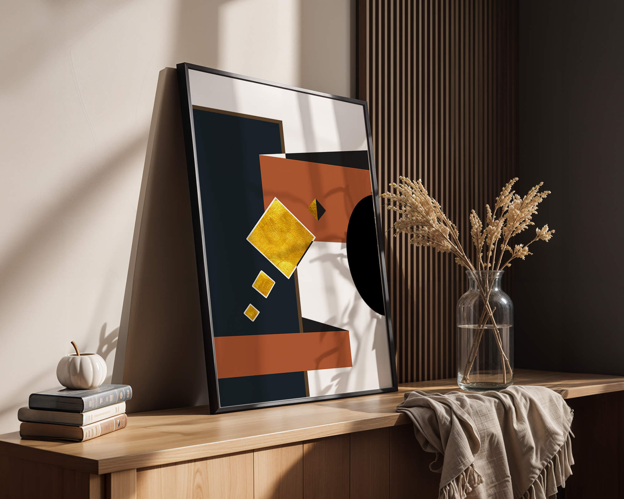 Abstract geometric art with gold accents and bold colors - Mi tienda