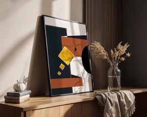 Abstract geometric art with gold accents and bold colors - Mi tienda