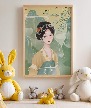 Traditional Asian Art Featuring Woman with Jewel Embellishments