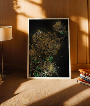 Elegantes Chrysanthemen-Design mit goldenen Akzenten
