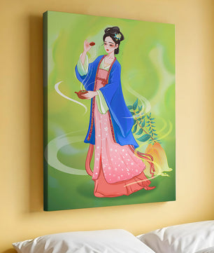Diseño elegante de mujer en vestimenta tradicional del Este Asiático