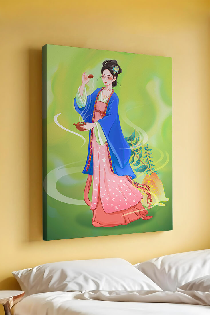 Diseño elegante de mujer en vestimenta tradicional del Este Asiático