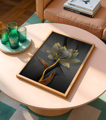 Golden Lotus Flower On Abstract Grey Background