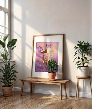 Whimsical Evening in the Enchanted Forest with Girl and Deer - Mi tienda