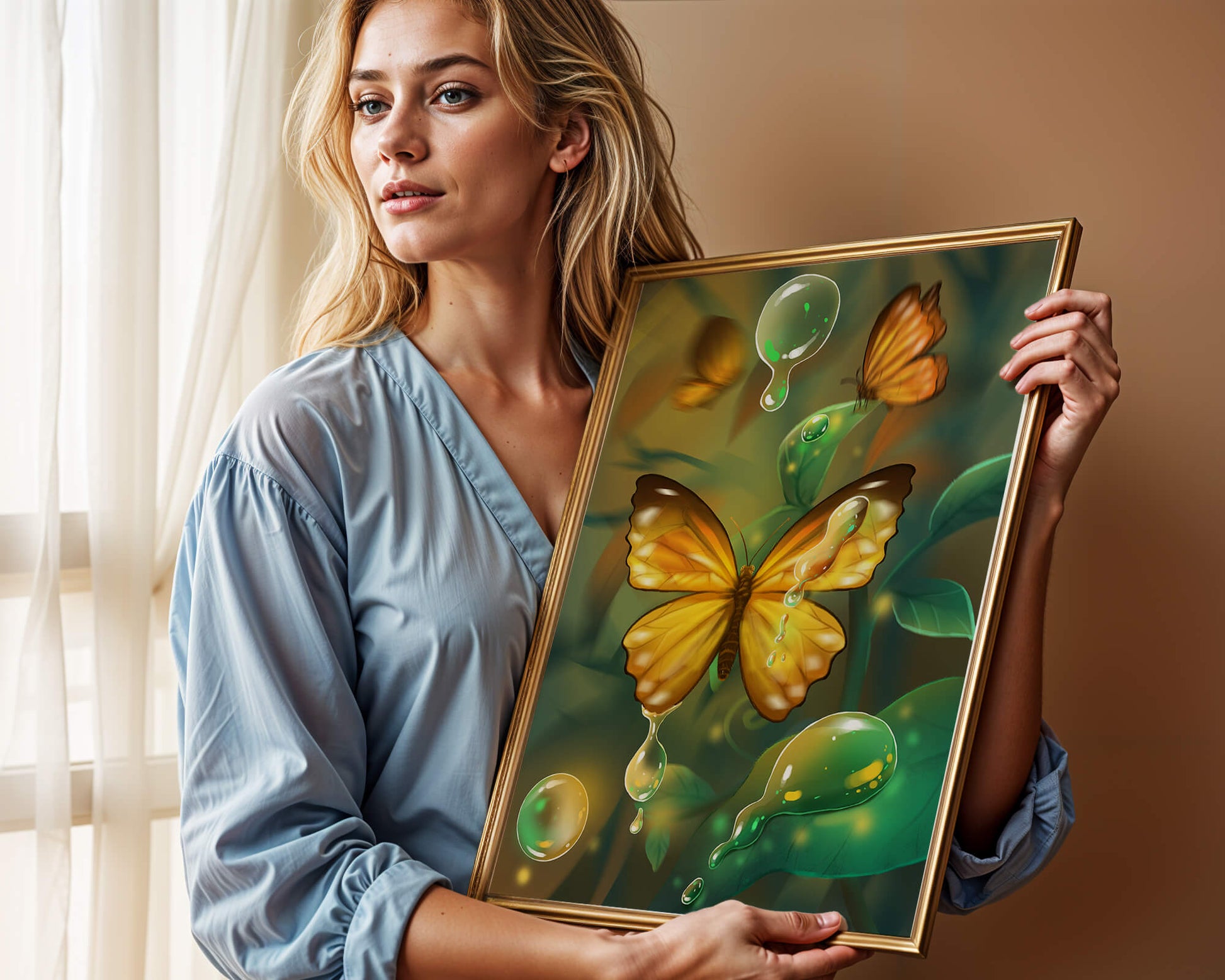 Butterflies Among Dewdrops in a Serene Forest Setting
