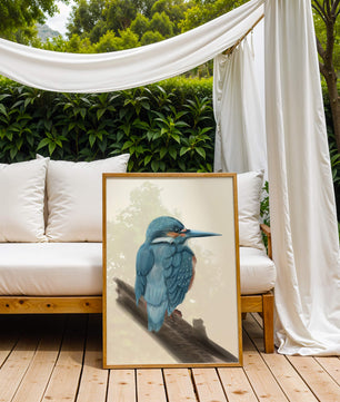 Illustration of a vibrant blue bird on a branch