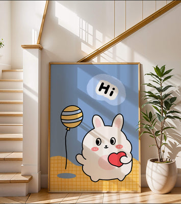 Adorable cartoon bunny with balloon and heart illustration