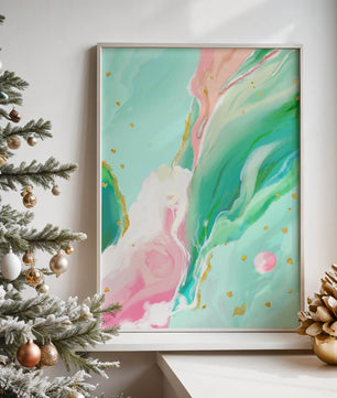 Obra de arte abstracta en pasteles y dorado con patrones fluidos