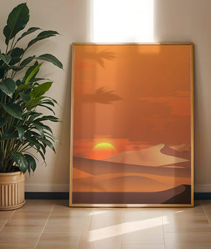 Sunset in Desert with Rolling Sand Dunes and Vibrant Orange Sky - Mi tienda