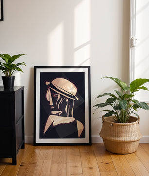Stylized Portrait of a Woman in a Hat with Geometric Elements - Mi tienda
