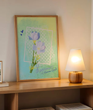 Ilustración floral delicada con colores pastel y lunares