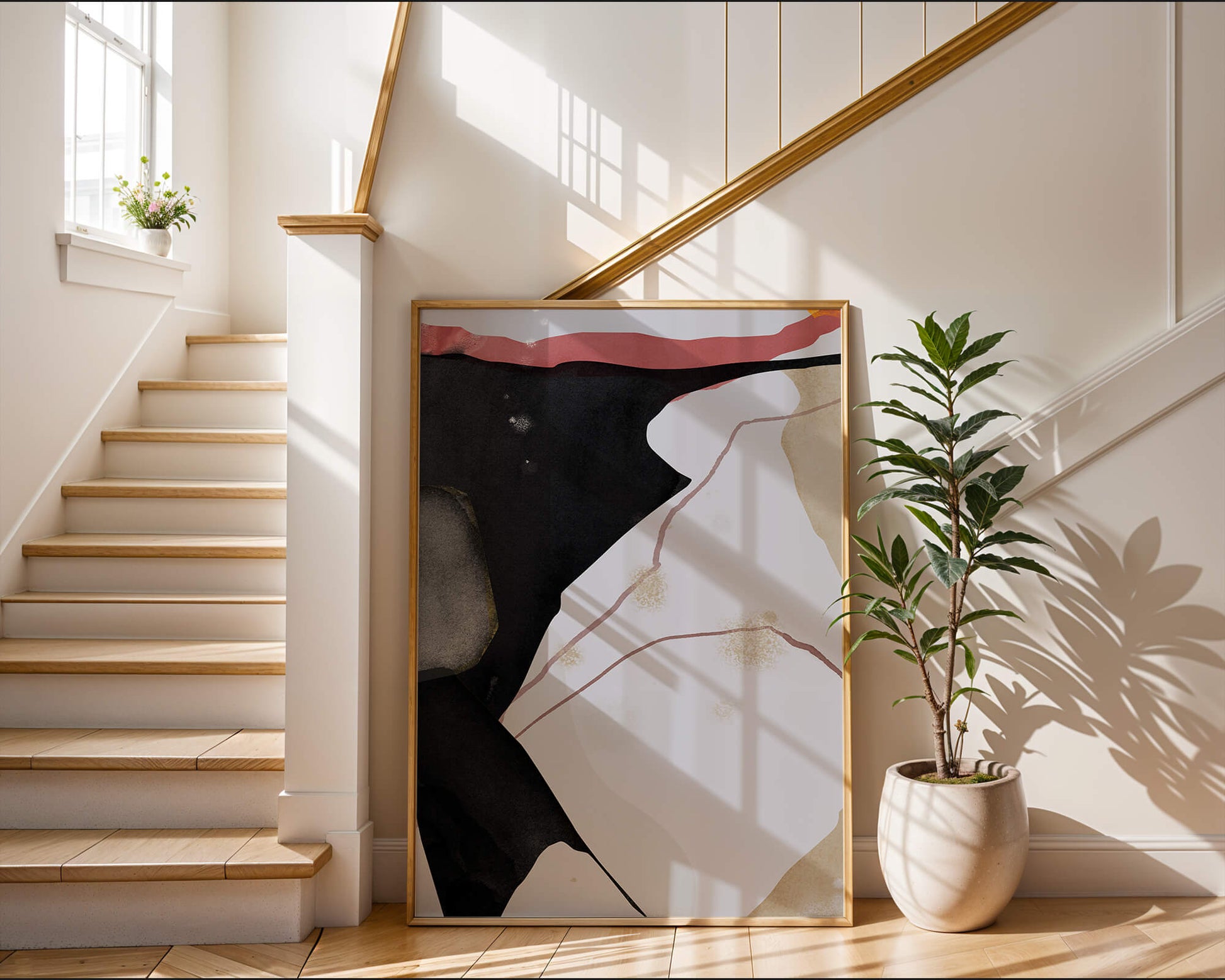 Abstract Composition with Bold Black and Subtle Gold Accents