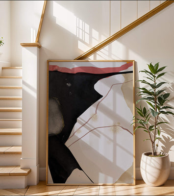 Abstract Composition with Bold Black and Subtle Gold Accents