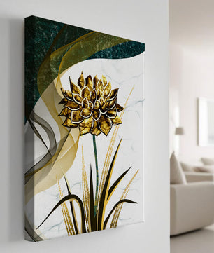Golden flower artwork with abstract background for contemporary decor