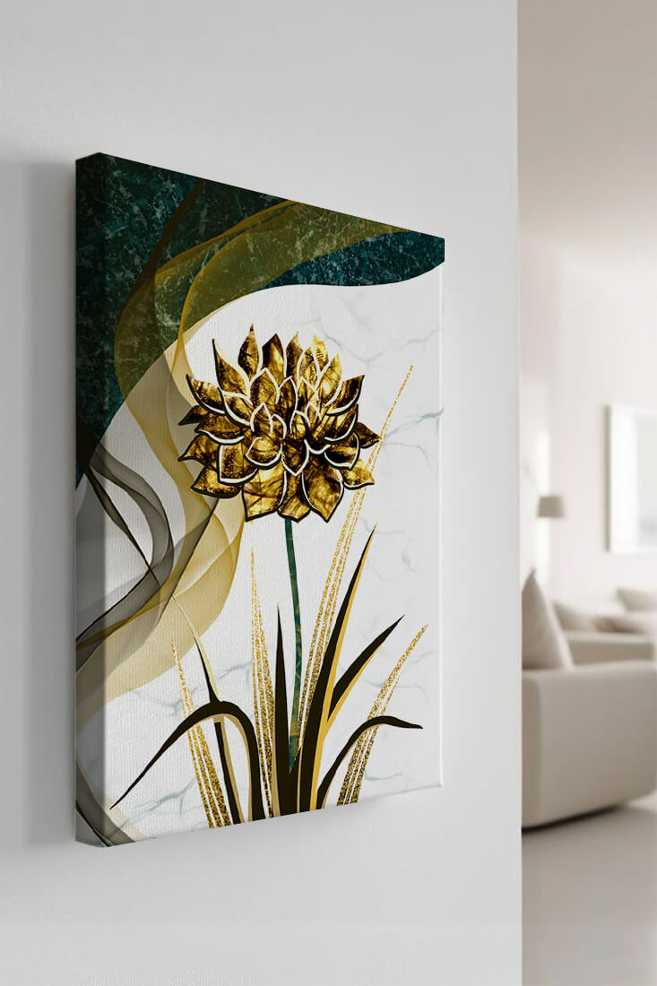 Golden flower artwork with abstract background for contemporary decor