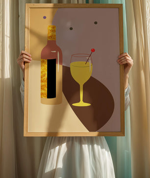 Minimalist Still Life with Wine Bottle and Glass in Soft Tones - Mi tienda