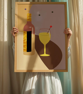 Minimalist Still Life with Wine Bottle and Glass in Soft Tones