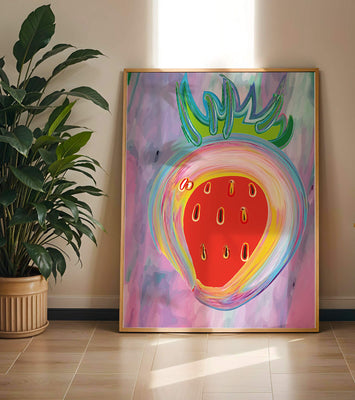 Colorful abstract strawberry with vibrant brush strokes