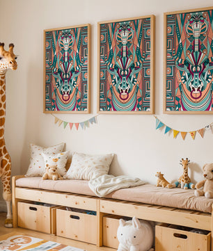 Colorful Geometric Animal and Snake Art Design with Tribal Patterns