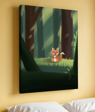 Charmante Illustration eines niedlichen Fuchses in einer ruhigen Waldlandschaft