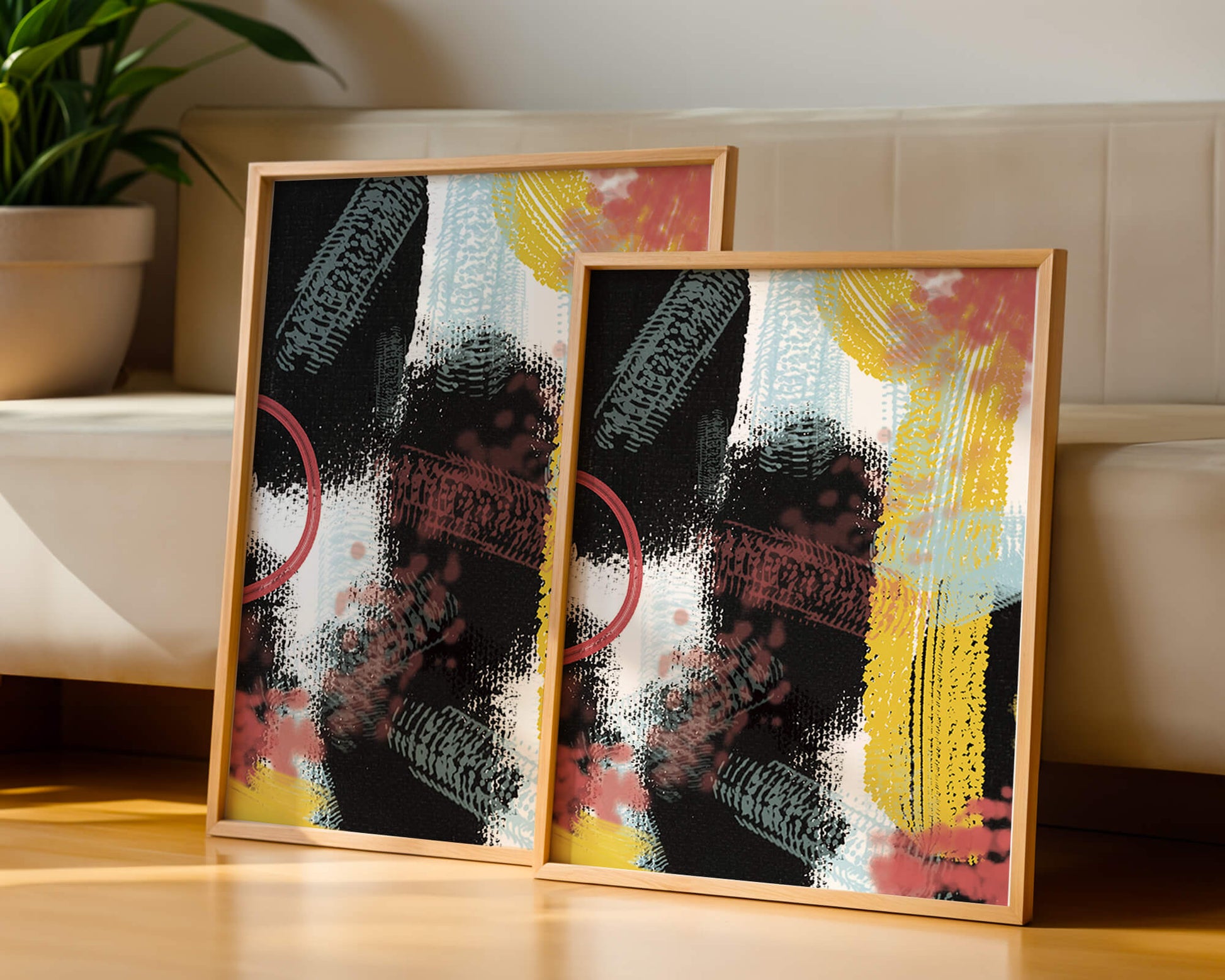 Abstract brush stroke art with vibrant colors on textured background