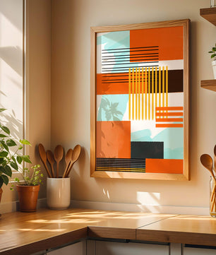 Abstract Geometric Composition with Gold and Orange Elements - Mi tienda